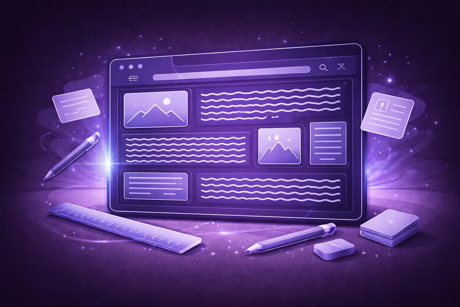 A black and white cartoon of a website blueprint where blocks of text are represented by wavy lines to emphasize layout over content.