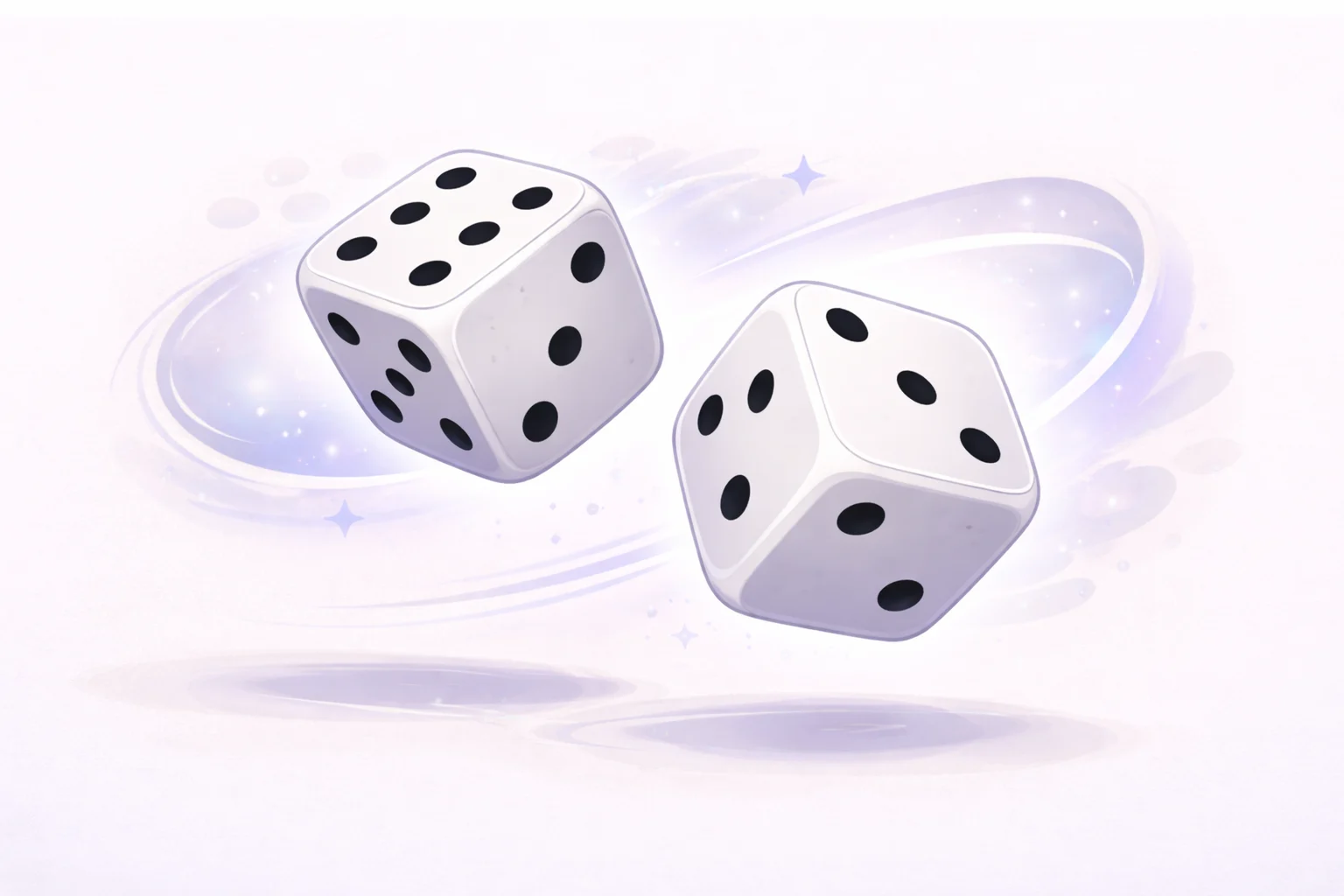 A black and white cartoon of a pair of dice tumbling through the air, freezing in motion to show the uncertainty of the outcome.