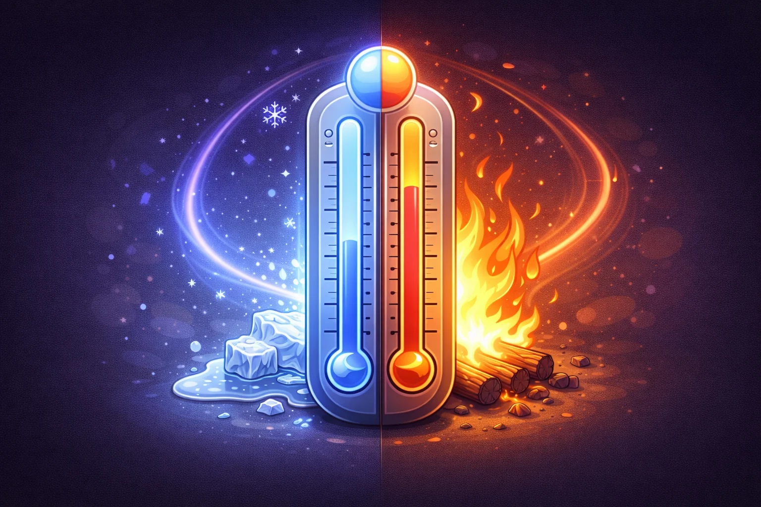 A black and white cartoon of a thermometer with two sides, one showing Celsius and the other Fahrenheit, with the mercury rising.